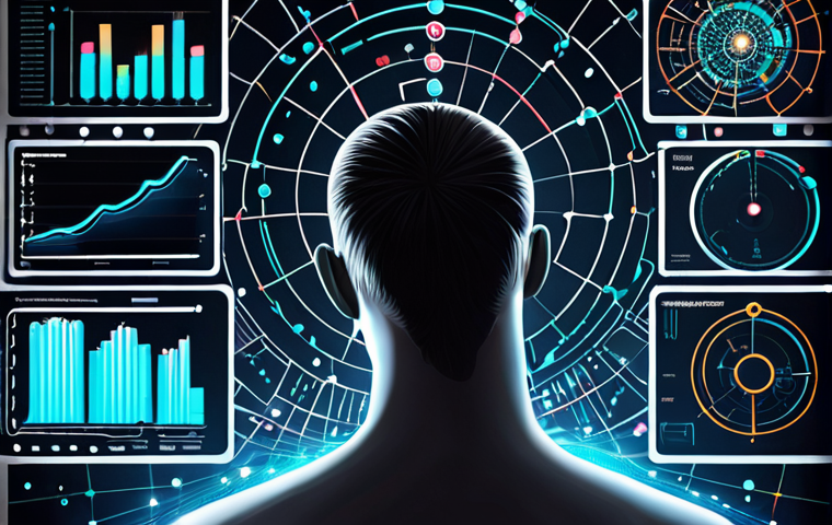 A digital art illustration depicting a data analyst initially overwhelmed by a chaotic, fragmented array of data points and numerous abstract software icons. The scene transitions to clarity and empowerment as a sleek, interactive data visualization dashboard emerges from the chaos, glowing with subtle AI-driven insights and automated recommendations. The analyst's expression shifts from confusion to understanding and control, symbolizing the journey from data overload to actionable insights. Modern, professional aesthetic with dynamic visual flow.