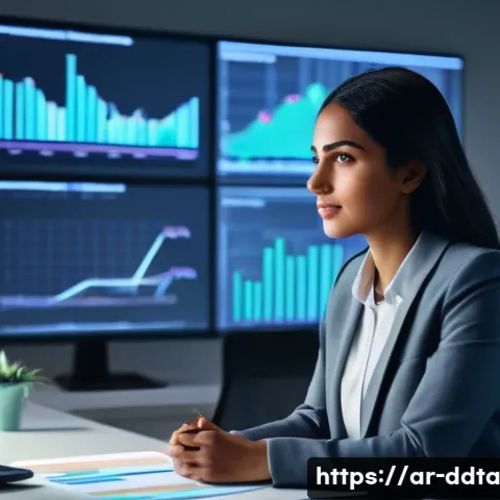 데이터 시각화 도구를 활용한 마케팅 전략 - **Prompt:** A young, determined Arab professional, smartly dressed in contemporary business attire, ...