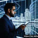 비즈니스 데이터 시각화의 핵심 요소 - **Prompt:** A dynamic, high-tech office environment, bathed in soft, natural light, where a professi...