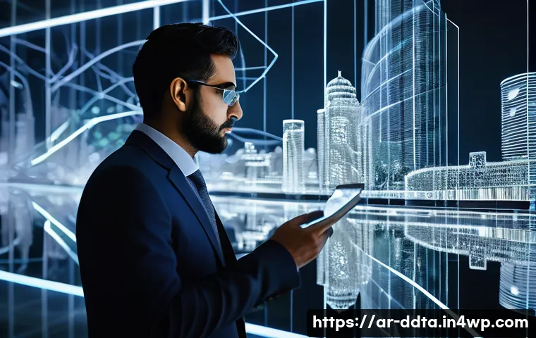 비즈니스 데이터 시각화의 핵심 요소 - **Prompt:** A dynamic, high-tech office environment, bathed in soft, natural light, where a professi...