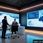 데이터 시각화의 트렌드와 변화 - A modern Middle Eastern office setting showcasing diverse Arab professionals using advanced AI-power...